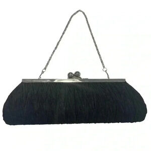 Black evening kiss lock clutch with rhinestone details and removable chain